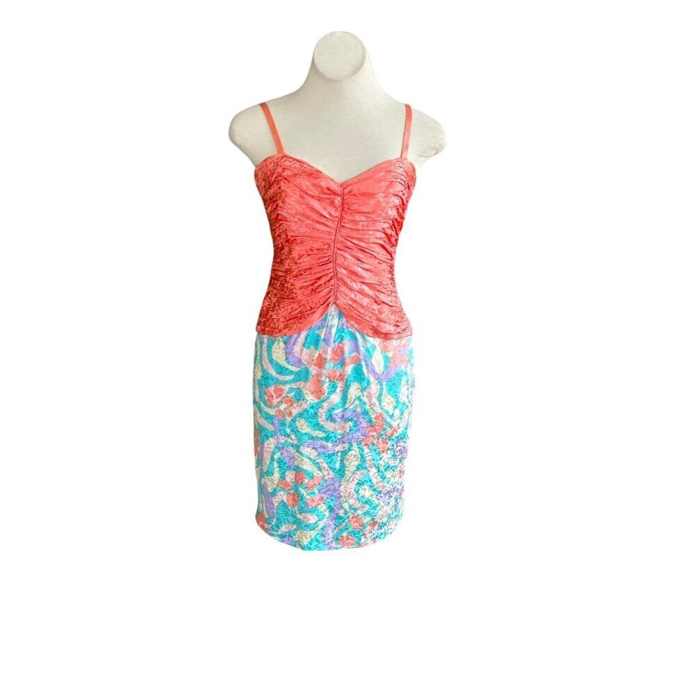 Vintage 80s Flora Kung Silk Cocktail Pinup Dress